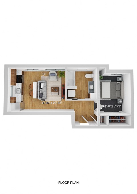 Floor plan for 1 bed, 1 bath, 485 sqft